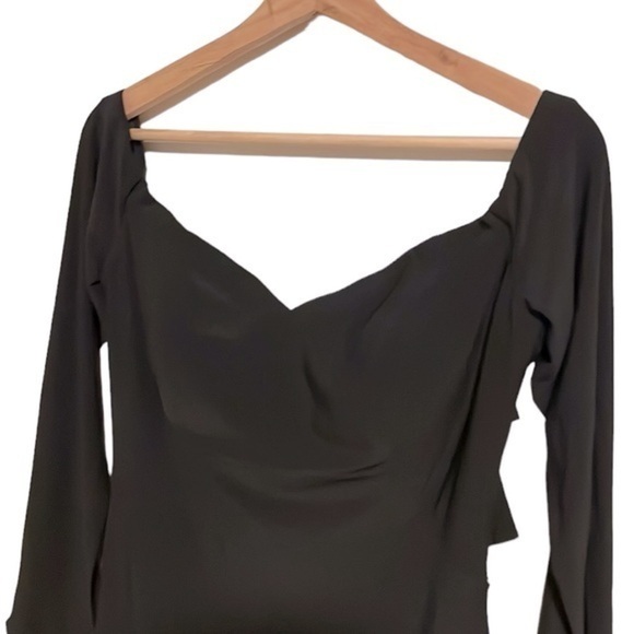 La‎ Femme Lace Up Back Mini Dress Women’s Size 10 Long Sleeve Off Shoulder Black - Picture 5 of 12